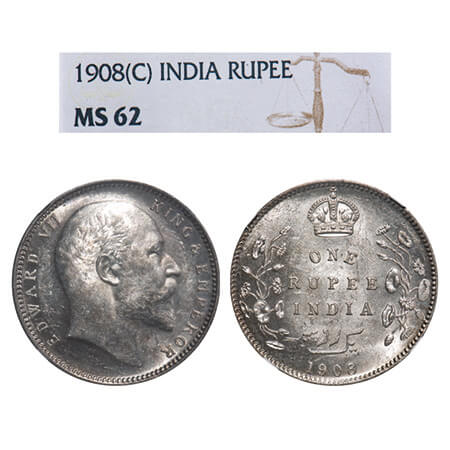 Edward VII, Silver, Rupee, 1908, Calcutta Mint, No mint mark. F. Prid 194. GK 946. NGC Sla