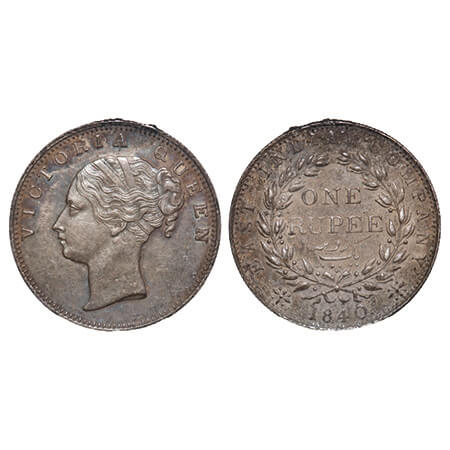 Victoria Queen, Silver, Rupee, 1840, CL, Calcutta Mint, A/III, English Head, With two leav