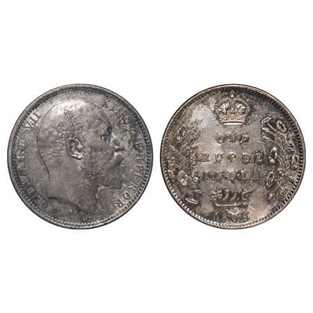 Edward VII, Silver, Rupee, 1909, Calcutta Mint, No mint mark. F. Prid 195. GK 950. Uncircu