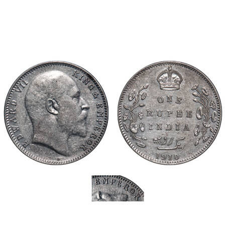 Edward VII, Silver, Rupee, 1910, Bombay Mint, 'B' incused and dot, Last numerals 10 struck