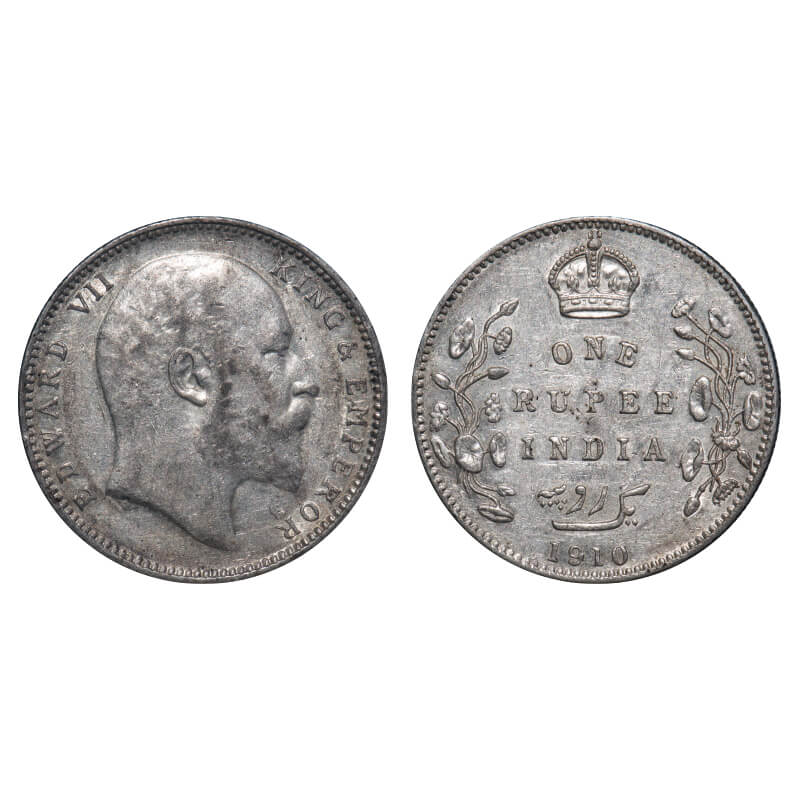Edward VII, Silver, Rupee, 1910, Bombay Mint, 'B' incused & dot. F. Prid 206. GK 958. Abou