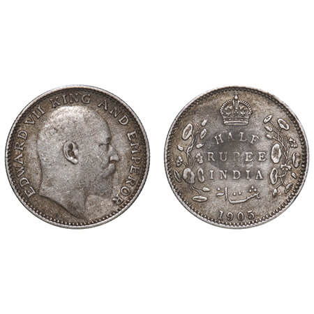 Edward VII, Silver, Half Rupee, 1905, Calcutta Mint, No mint mark. F. Prid Unlisted. GK 96