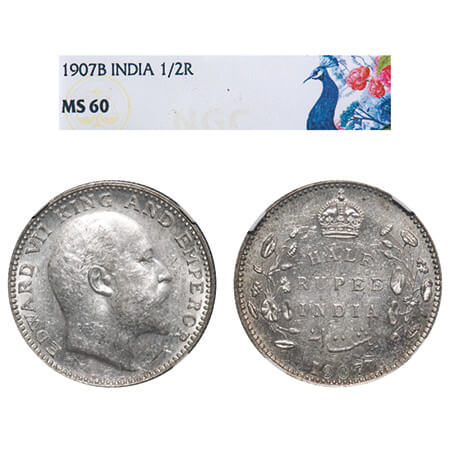 Edward VII, Silver, Half Rupee, 1907, Bombay Mint, 'B' incused & dot. F. Prid 316. GK 965.