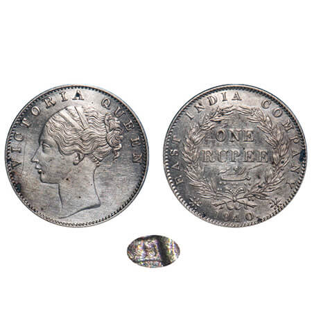 Victoria Queen, Silver, Rupee, 1840, CL, Calcutta Mint, D/VI, With 'M' incused, Indian Hea