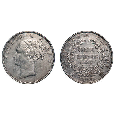 Victoria Queen, Silver, Rupee, 1840, CL, Madras Mint, A/IV, 'S' incused, English Head, Wit