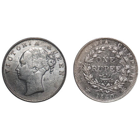 Victoria Queen, Silver, Rupee, 1840, CL, Madras Mint, A/IV, 'S' incused, English Head, Wit