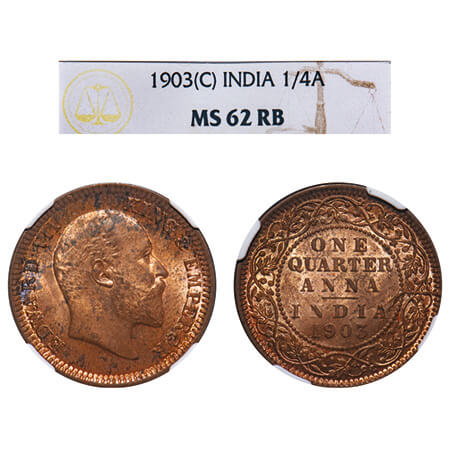 Edward VII, Copper, Quarter Anna, 1903, Calcutta Mint, No mint mark. F. Prid 646. GK 994. 