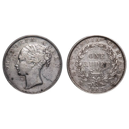 Victoria Queen, Silver, Rupee, 1840, CL, Madras Mint, A/VII, 'S' incused, English Head, Wi