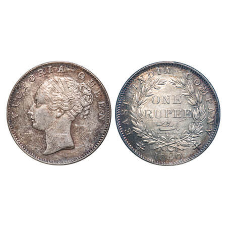 Victoria Queen, Silver, Rupee, 1840, CL, Bombay Mint, A/II, English Head, Top tips of the 