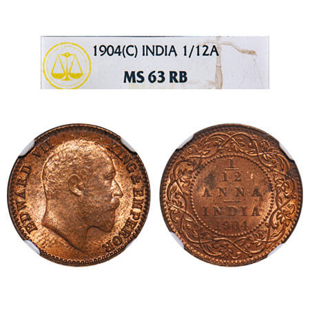 Edward VII, Copper, 1/12 Anna, 1904, Calcutta Mint, No mint mark. F. Prid 819. GK 1013. NG