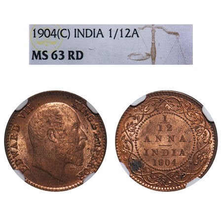 Edward VII, Copper, 1/12 Anna, 1904, Calcutta Mint, No mint mark. F. Prid 819. GK 1013. NG