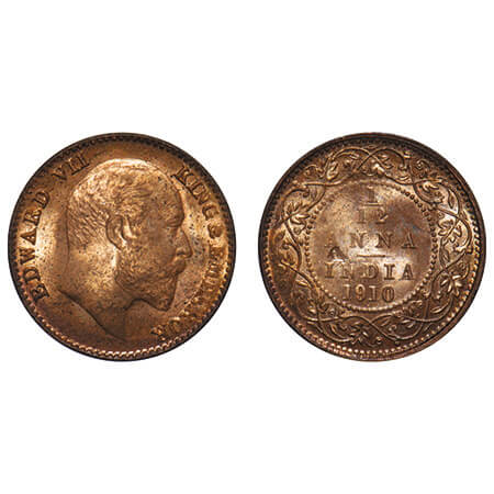 Edward VII, Bronze, 1/12 Anna, 1910, Calcutta Mint, No mint mark, Planchet flaw on Rev. F.