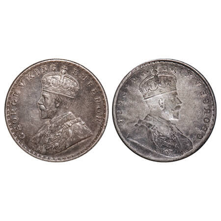 George V, Silver, Rupee, Error, Obv Brockage. Extremely Fine+, Toned. Very Rare.