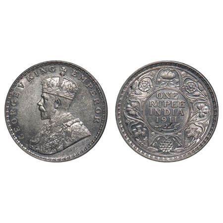 George V, Silver, Rupee, 1911, Bombay Mint, Dot, Pig-type. F. Prid 217. GK 1022. Uncircula