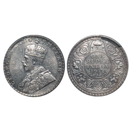 George V, Silver, Rupee, 1912, Bombay Mint, Dot, Re-drawn Elepahnt with long tusk, Cud Err