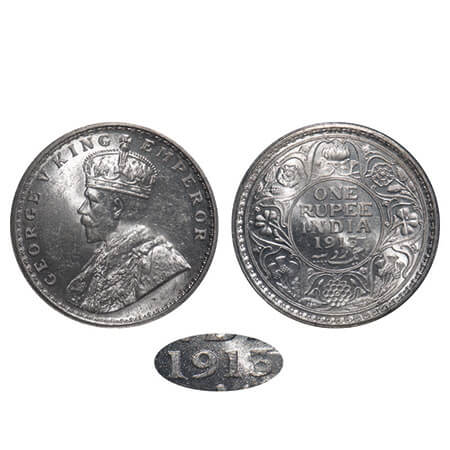 George V, Silver, Rupee, 1913, Calcutta Mint, No dot, Elephant, Sunken ghost like impressi