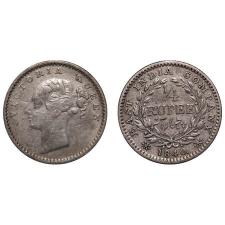 Victoria Queen, Silver, 1/4 Rupee, 1840, CL, Madras Mint, A(a)/I, 'S' incused, Normal S, W