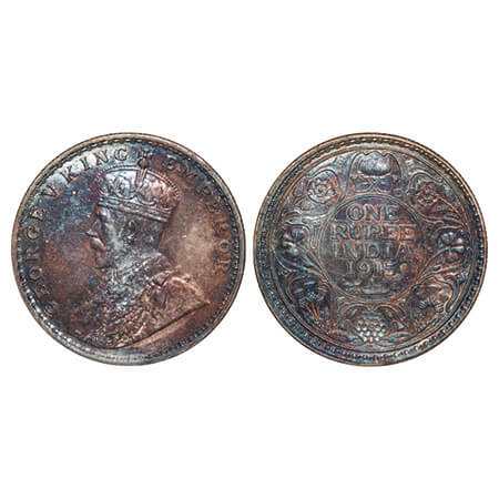 George V, Silver, Rupee, 1913, Bombay Mint, Dot, Elepahnt. F. Prid 219. GK 1028. Uncircula