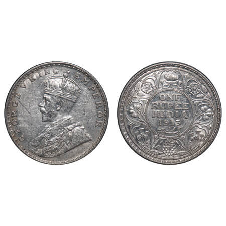 George V, Silver, Rupee, 1913, Bombay Mint, Dot, Elephant. F. Prid 219. GK 1028. Uncircula