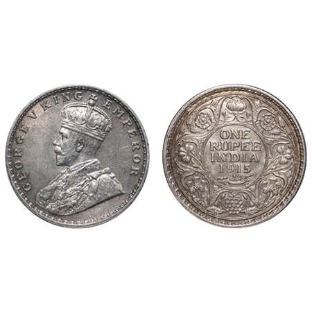 George V, Silver, Rupee, 1915, Calcutta Mint, No dot, Elephant. F. Prid 211. GK 1031. Almo