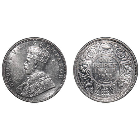 George V, Silver, Rupee, 1915, Bombay Mint, Dot, Elephant. F. Prid 221. GK 1032. Mint Stat