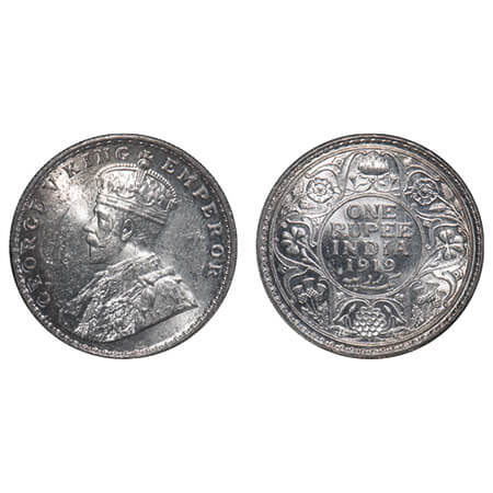 George V, Silver, Rupee, 1919, Bombay Mint, Dot, Elephant. F. Prid 225. GK 1040. Mint Stat