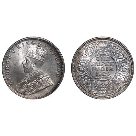 George V, Silver, Rupee, 1920, Calcutta Mint, No dot, Elephant. F. Prid 216. GK 1041. Bril