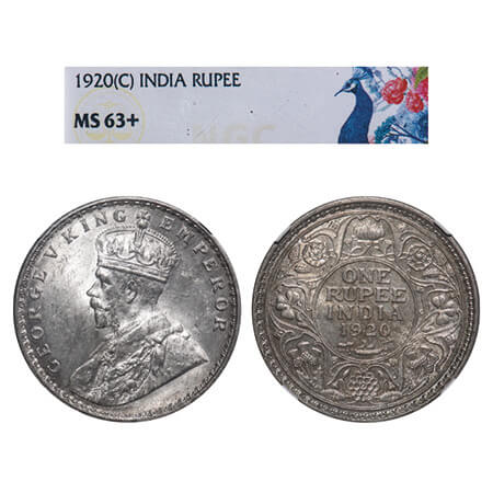 George V, Silver, Rupee, 1920, Calcutta Mint, No dot, Elephant. F. Prid 216. GK 1041. NGC 