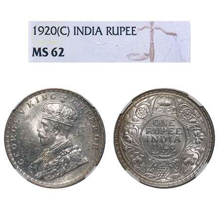 George V, Silver, Rupee, 1920, Calcutta Mint, No dot, Elephant. F. Prid 216. GK 1041. NGC 