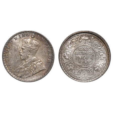 George V, Silver, Rupee, 1920, Bombay Mint, Dot, Elephant, Ghost on Rev. F. Prid 226. GK 1
