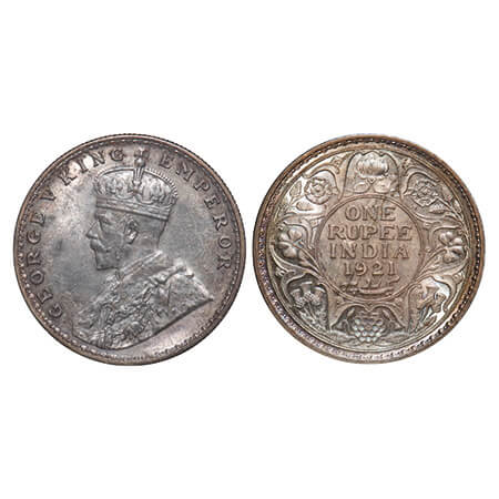 George V, Silver, Rupee, 1921, Bombay Mint, Dot, Elepahnt. F. Prid 227. GK 1043. Uncircula