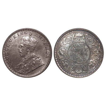 George V, Silver, Rupee, 1921, Bombay Mint, Dot, Elepahnt, Struck through Error on Obv. F.