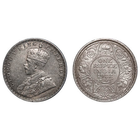George V, Silver, Rupee, 1922, Bombay Mint, Dot, Elephant, Die crack on Rev. F. Prid 228.