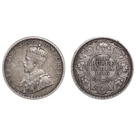George V, Silver, Half Rupee, 1916, Bombay Mint, Dot, Elephant. F. Prid 340. GK 1054. Extr