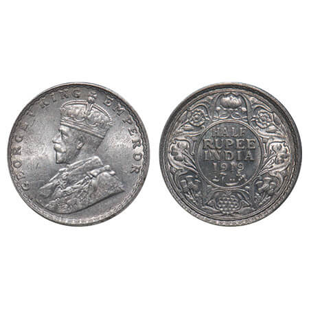 George V, Silver, Half Rupee, 1919, Bombay Mint, Dot, Elephant. F. Prid 343. GK 1057. Abou