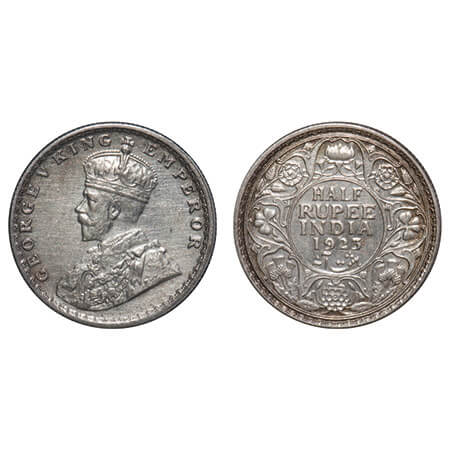 George V, Silver, Half Rupee, 1923, Calcutta Mint, No dot, Elephant. F. Prid 326. GK 1061.