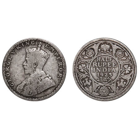 George V, Silver, Half Rupee, 1923, Bombay Mint, Dot, Elephant. F. Prid 345. GK 1062. Abou