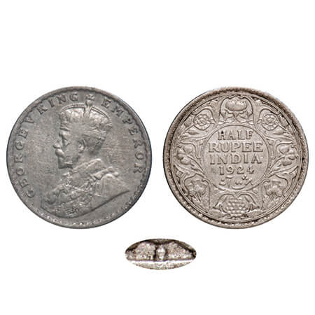 George V, Silver, Half Rupee, 1924, Bombay Mint, Dot, Elephant, Instead of dot as a mint m