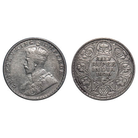 George V, Silver, Half Rupee, 1926, Bombay Mint, Dot, Elephant. F. Prid 348. GK 1068. Extr