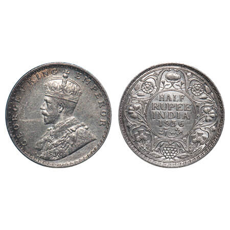 George V, Silver, Half Rupee, 1936, Bombay Mint, Dot, Elephant. F. Prid 350. GK 1076. Extr
