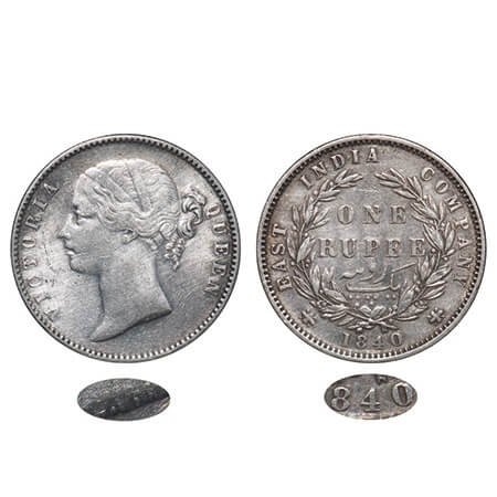 Victoria Queen, Silver, Rupee, 1840, DL, Madras Mint, W.W., 'S' raised, Botton curve of 'S