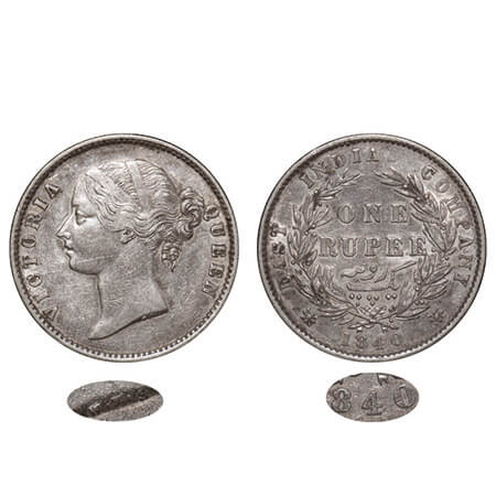 Victoria Queen, Silver, Rupee, 1840, DL, Madras Mint, W.W., 'S' raised, Big 'S', Bottom cu