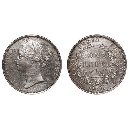 Victoria Queen, Silver, Rupee, 1840, DL, Madras Mint, WIWI, 'R' raised, 'B' broken at bott