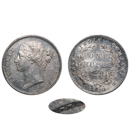 Victoria Queen, Silver, Rupee, 1840, DL, Calcutta Mint, W.W. raised, W.W. double strucked,