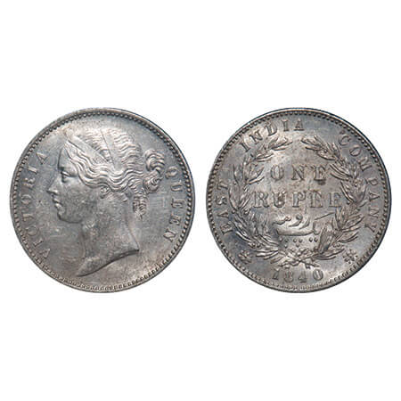Victoria Queen, Silver, Rupee, 1840, DL, Calcutta Mint, W.W. raised, Gap between head & ha