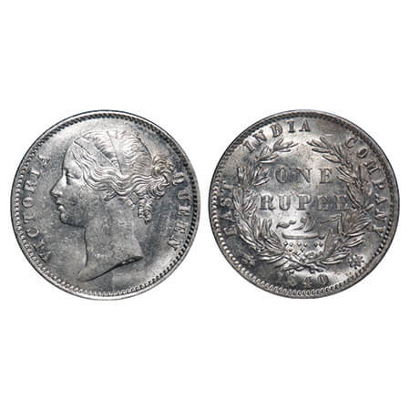 Victoria Queen, Silver, Rupee, 1840, DL, Calcutta Mint, W.W. raised, With re engraving of 