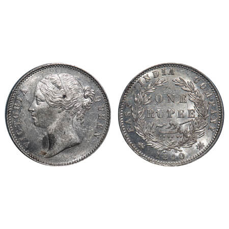 Victoria Queen, Silver, Rupee, 1840, DL, Calcutta Mint, W.W. raised, 'A' in Victoria w/o c