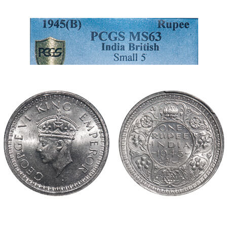 George VI, Half Silver, Rupee, 1945, Bombay Mint, D/II, Dot, Security edge, Normal 5. F. P