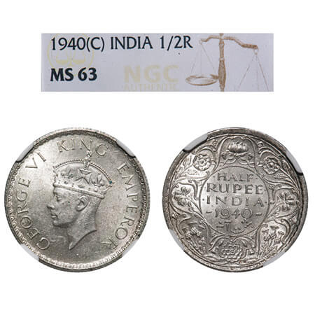 George VI, Half Silver, Half Rupee, 1940, Calcutta Mint, A(a)/I, No dot, Head Type II, Mil