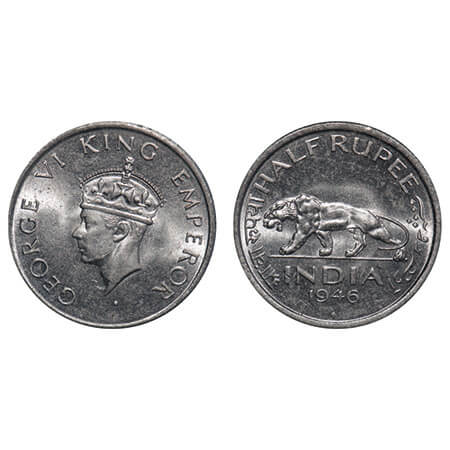 George VI, Nickel, Half Rupee, 1946, Bombay Mint, C/IV, Diamond, Head Type II, Milled edge